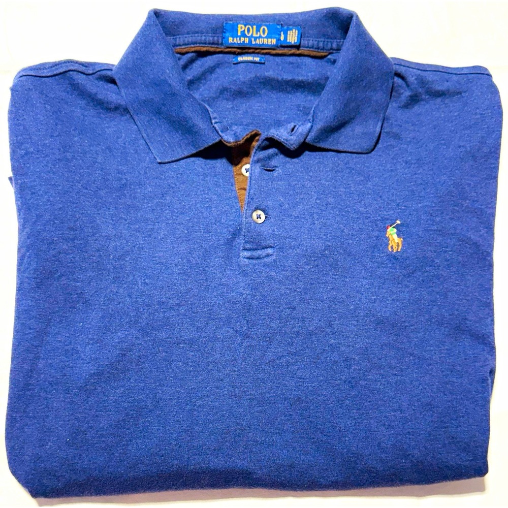 Polo Ralph Lauren Mens Polo Shirt M Blue Long Sleeve Classic Fit Cotton Logo